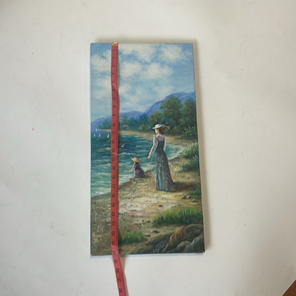 original oil painting signed B.Poulson artwork mother daughter beach - Picture 7 of 8
